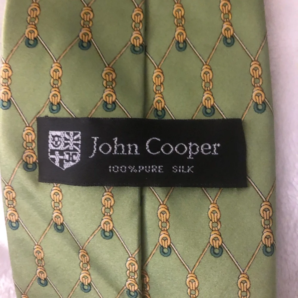 John Cooper silk Classic Green Patterned Men's Tie - Green
